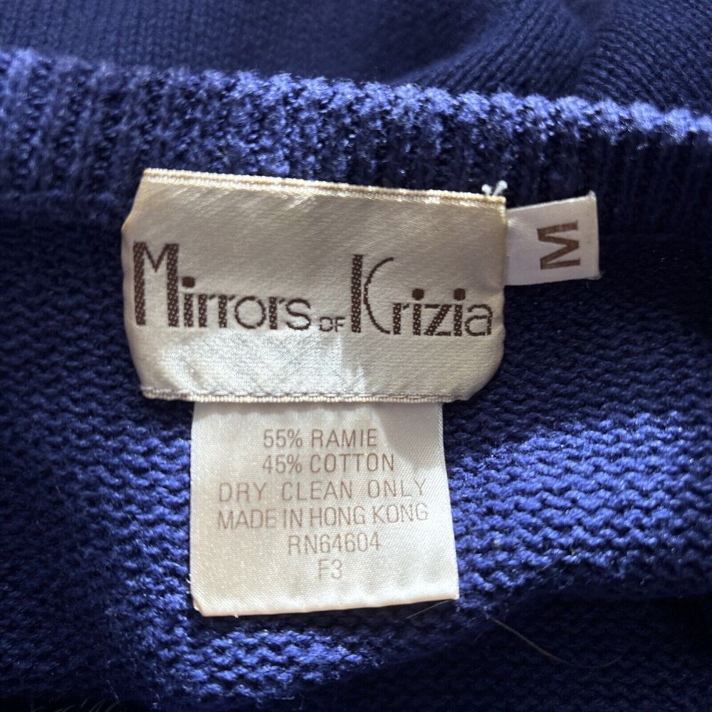 Vintage Mirrors of Krizia Sweater M Indigo Pullover Pearl Flower Shoulder Button - Picture 12 of 12